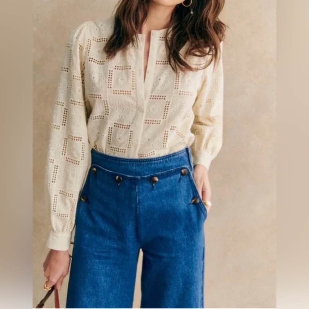 Sézane Amerie Cream Eyelet Blouse ( Size 10/42)